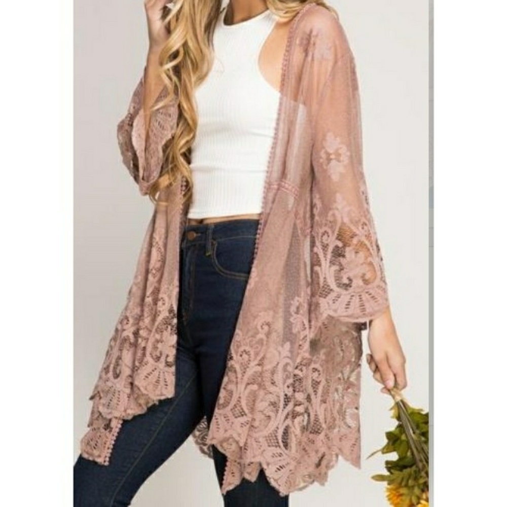 Muave/ Pink Lace Kimono